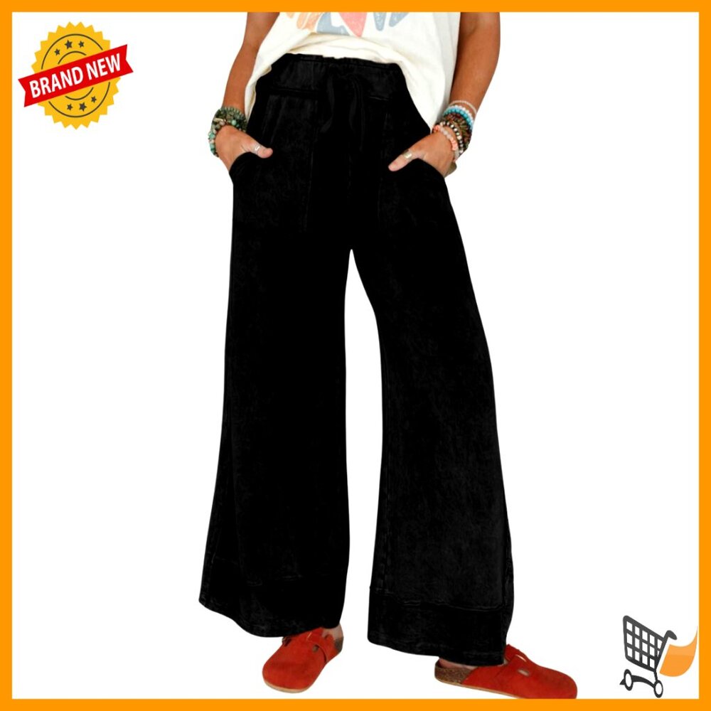 Wide Leg Sweatpants Elastic Waist Palazzo Pants Cotton Blend Casual